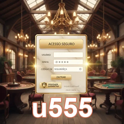 Tela de login do u555 em ambiente sofisticado de cassino.
