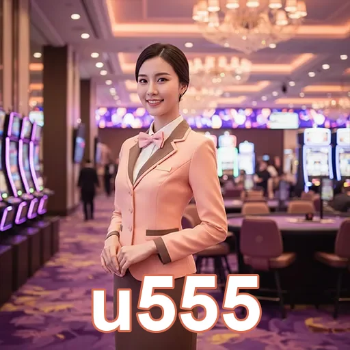 Atendente VIP da u555 em ambiente de cassino elegante.