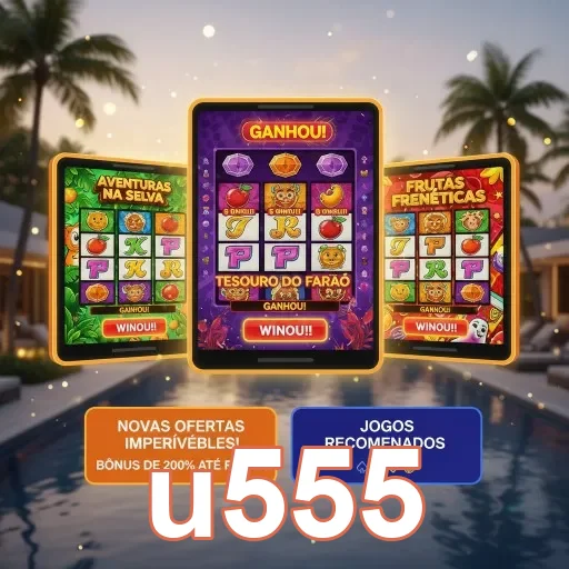 Telinhas do u555 mostrando caça-níqueis e ganhos em mobile.
