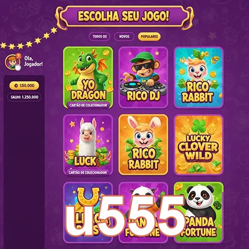 Interface dos slots populares do u555 com opções diversas.