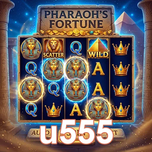 u555 mostra o jogo Pharaoh's Fortune com símbolos brilhantes.