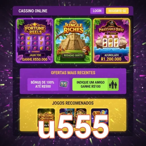 Tela de jogos do u555 mostrando jackpots e bônus atrativos.