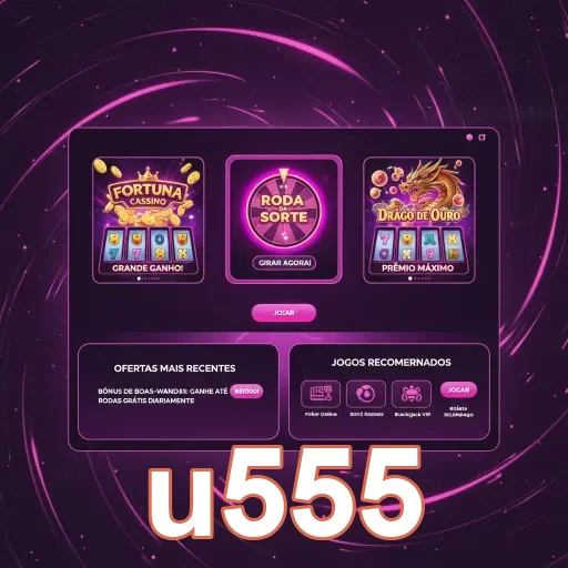 Interface do cassino online u555 com slots e promoções.