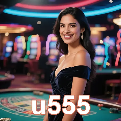 Usuária satisfeita no u555 em ambiente de cassino.