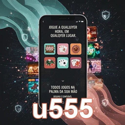 Interface móvel do u555 apresenta slots e jogos de mesa.